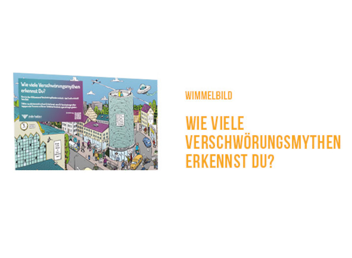 Wie viele Verschwörungsmythen erkennst du auf dem Wimmelbild?